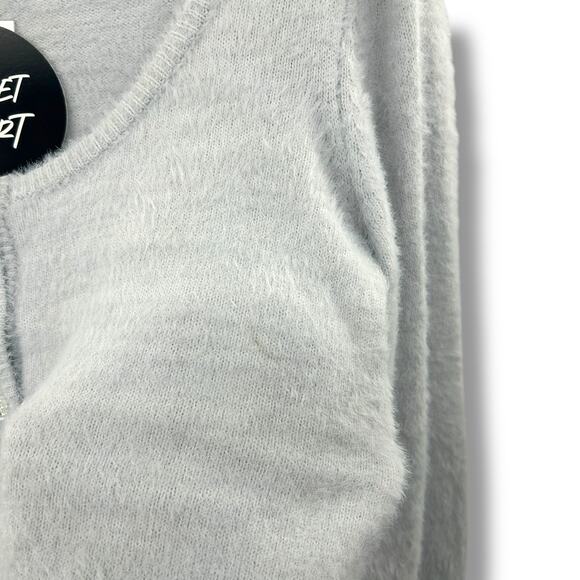 NEW Planet Heart Light Blue Soft Eyelash Knit Cardigan L Pearl Gem Button Fuzzy - Picture 4 of 9